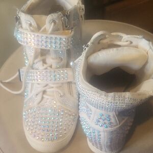 INC International Concepts White and Silver Wedge Sneakers